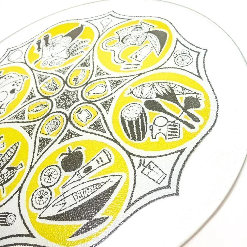 Vintage Retro Graphics Round Glass Cutting Board